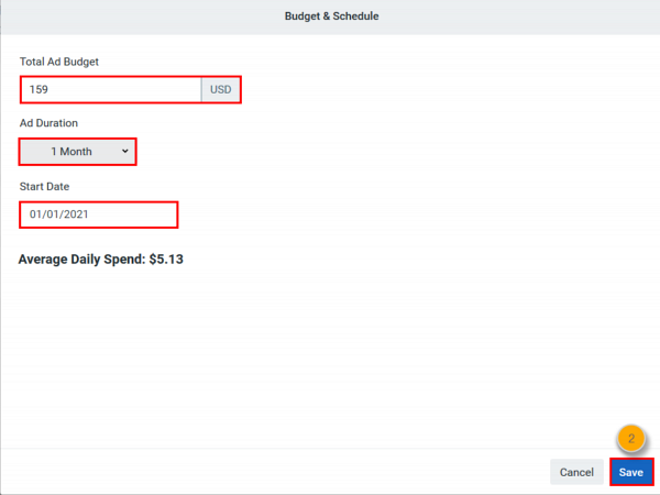 facebook ad budget and schedule example