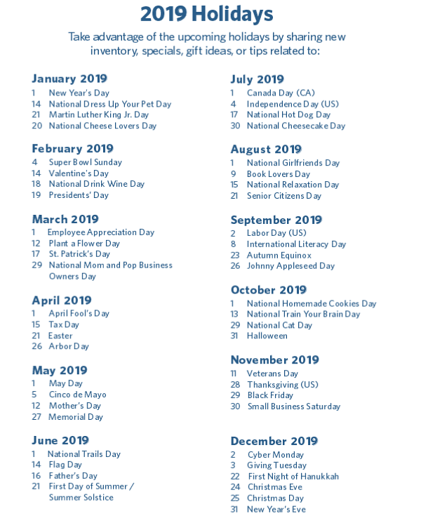 2019 Holidays