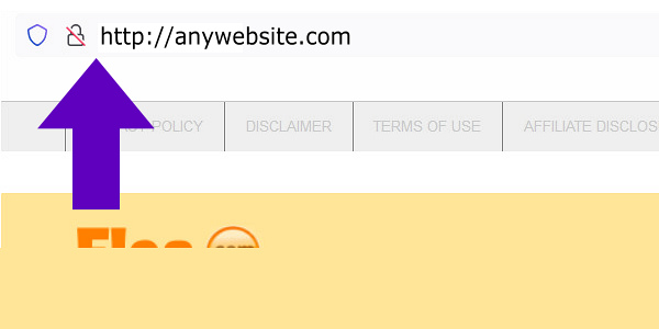 Browser example of a non-secure URL without SSL: