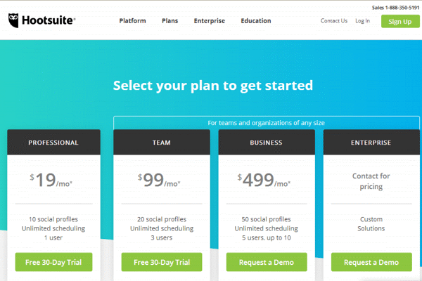 Picking the correct plan with Hootsuite