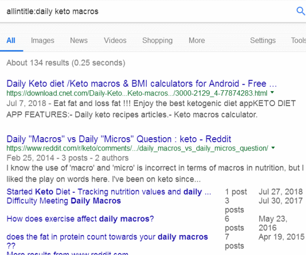 Search Results Using Google Search Operators