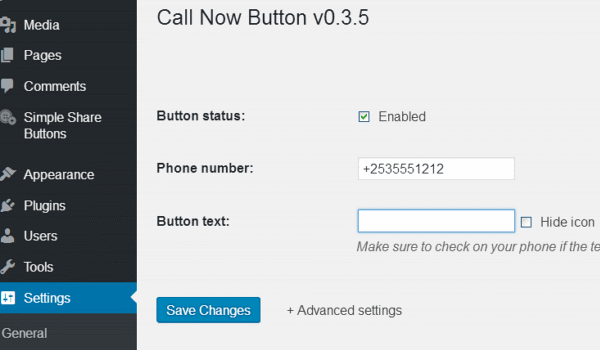 Wordpress Plugin Call Now Button